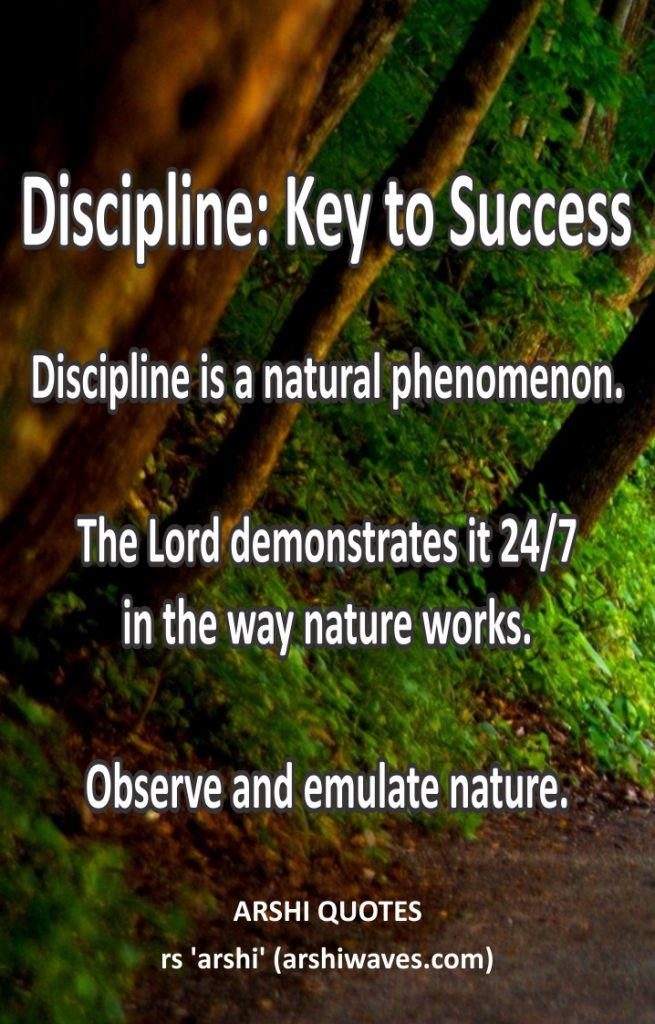 Discipline: Key to Success

Discipline is a natural phenomenon.

The Lord demonstrates it 24/7
in the way nature works.

Observe and emulate nature. 